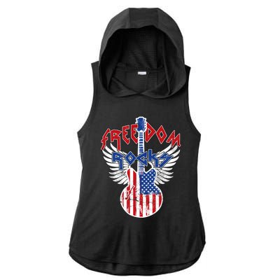 Freedom Rocks 4th Of July Patriotic Usa Flag Rock Guitar Great Gift Ladies PosiCharge Tri-Blend Wicking Draft Hoodie Tank