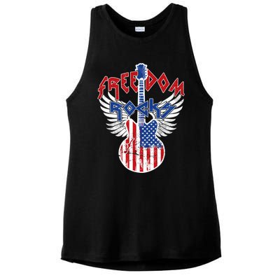 Freedom Rocks 4th Of July Patriotic Usa Flag Rock Guitar Great Gift Ladies PosiCharge Tri-Blend Wicking Tank