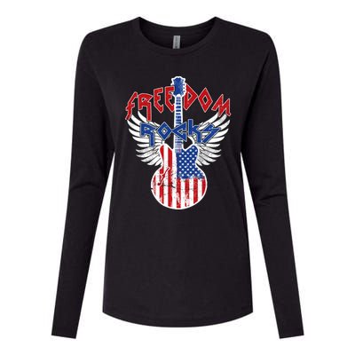 Freedom Rocks 4th Of July Patriotic Usa Flag Rock Guitar Great Gift Womens Cotton Relaxed Long Sleeve T-Shirt