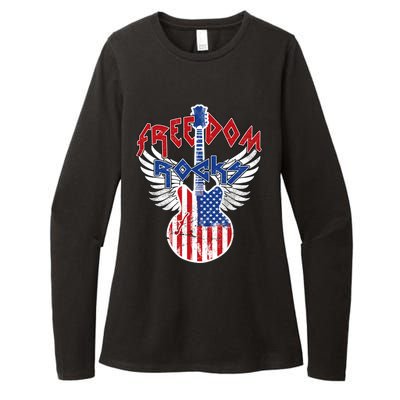 Freedom Rocks 4th Of July Patriotic Usa Flag Rock Guitar Great Gift Womens CVC Long Sleeve Shirt