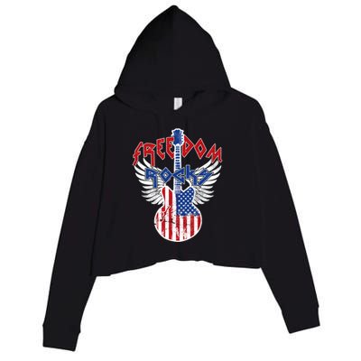 Freedom Rocks 4th Of July Patriotic Usa Flag Rock Guitar Great Gift Crop Fleece Hoodie