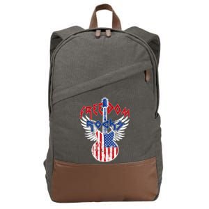 Freedom Rocks 4th Of July Patriotic Usa Flag Rock Guitar Great Gift Cotton Canvas Backpack