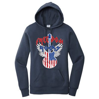 Freedom Rocks 4th Of July Patriotic Usa Flag Rock Guitar Great Gift Women's Pullover Hoodie