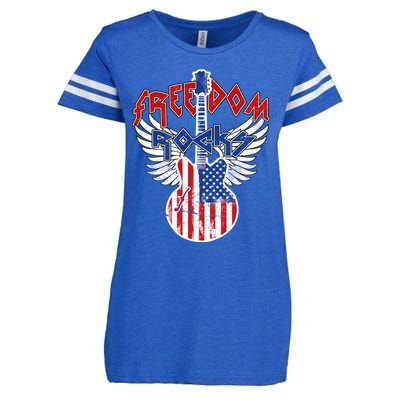 Freedom Rocks 4th Of July Patriotic Usa Flag Rock Guitar Great Gift Enza Ladies Jersey Football T-Shirt