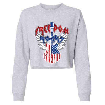 Freedom Rocks 4th Of July Patriotic Usa Flag Rock Guitar Great Gift Cropped Pullover Crew