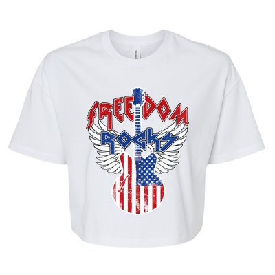 Freedom Rocks 4th Of July Patriotic Usa Flag Rock Guitar Great Gift Bella+Canvas Jersey Crop Tee