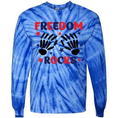 Freedom Rocks 4th Of Fathers Day Funny 4th Of July Great Gift Tie-Dye Long Sleeve Shirt