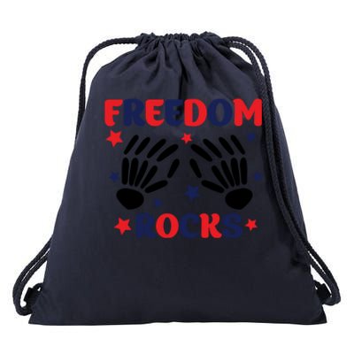 Freedom Rocks 4th Of Fathers Day Funny 4th Of July Great Gift Drawstring Bag