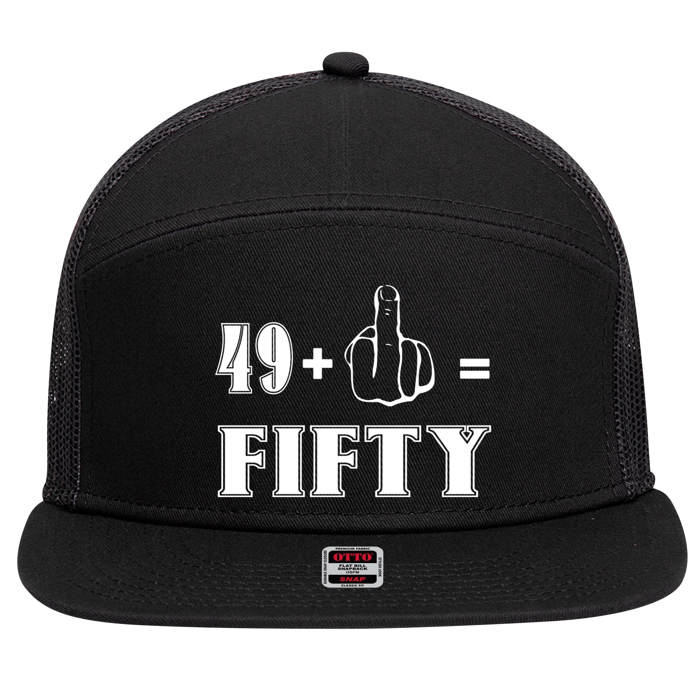 Funny Rude 50th Birthday Gift 49 Plus 1 Finger Equals 50 Funny Gift 7 Panel Mesh Trucker Snapback Hat