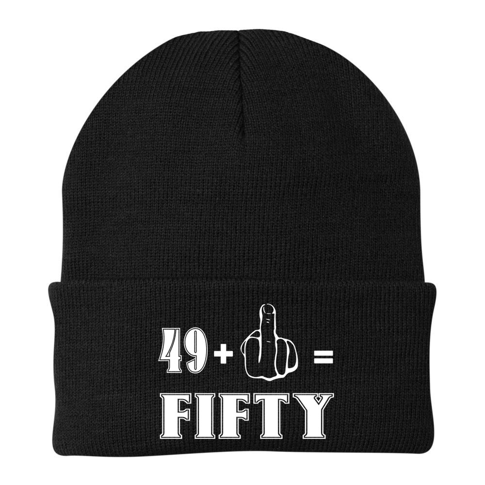 Funny Rude 50th Birthday Gift 49 Plus 1 Finger Equals 50 Funny Gift Beanie
