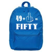 Funny Rude 50th Birthday Gift 49 Plus 1 Finger Equals 50 Funny Gift 16 in Basic Backpack