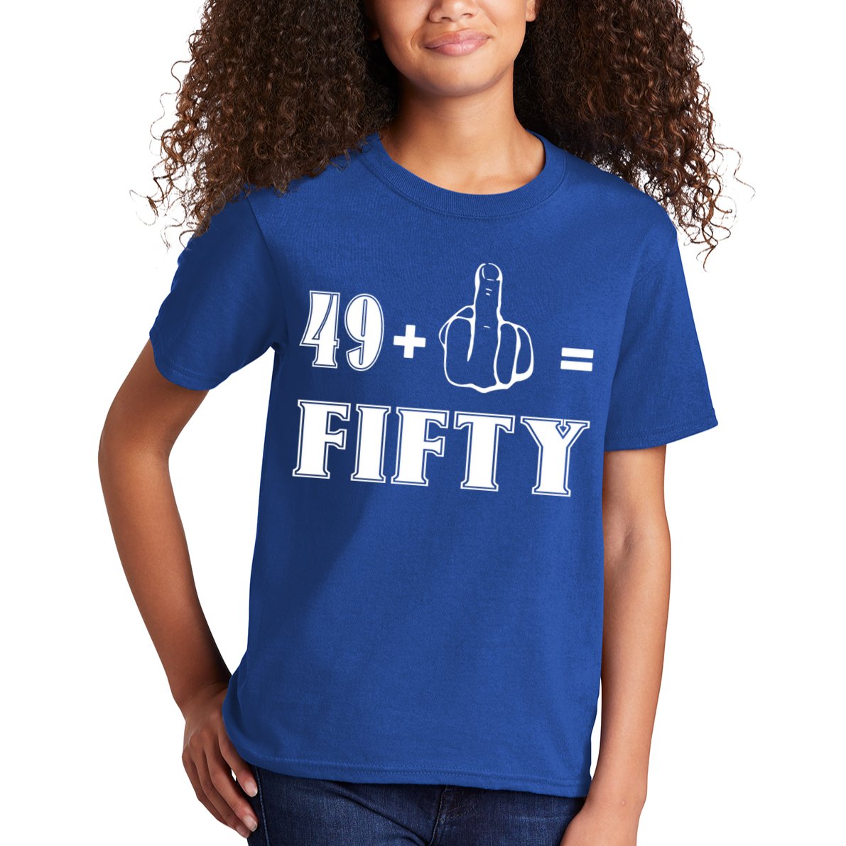 Funny Rude 50th Birthday Gift 49 Plus 1 Finger Equals 50 Funny Gift Kids T-Shirt