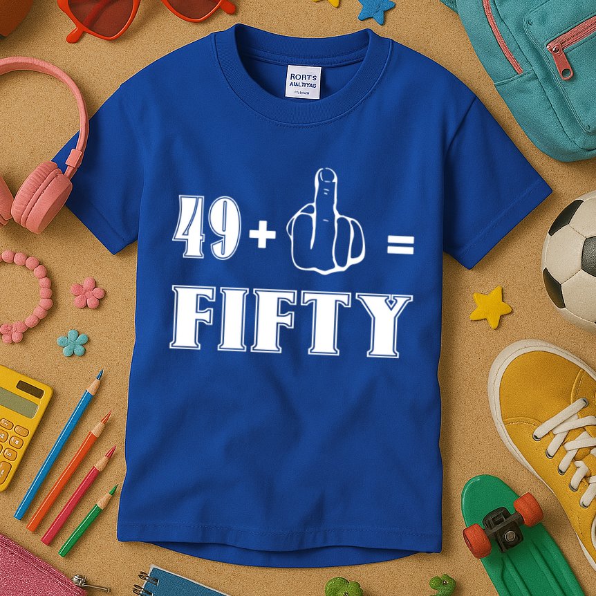 Funny Rude 50th Birthday Gift 49 Plus 1 Finger Equals 50 Funny Gift Kids T-Shirt
