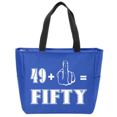 Funny Rude 50th Birthday Gift 49 Plus 1 Finger Equals 50 Funny Gift Zip Tote Bag
