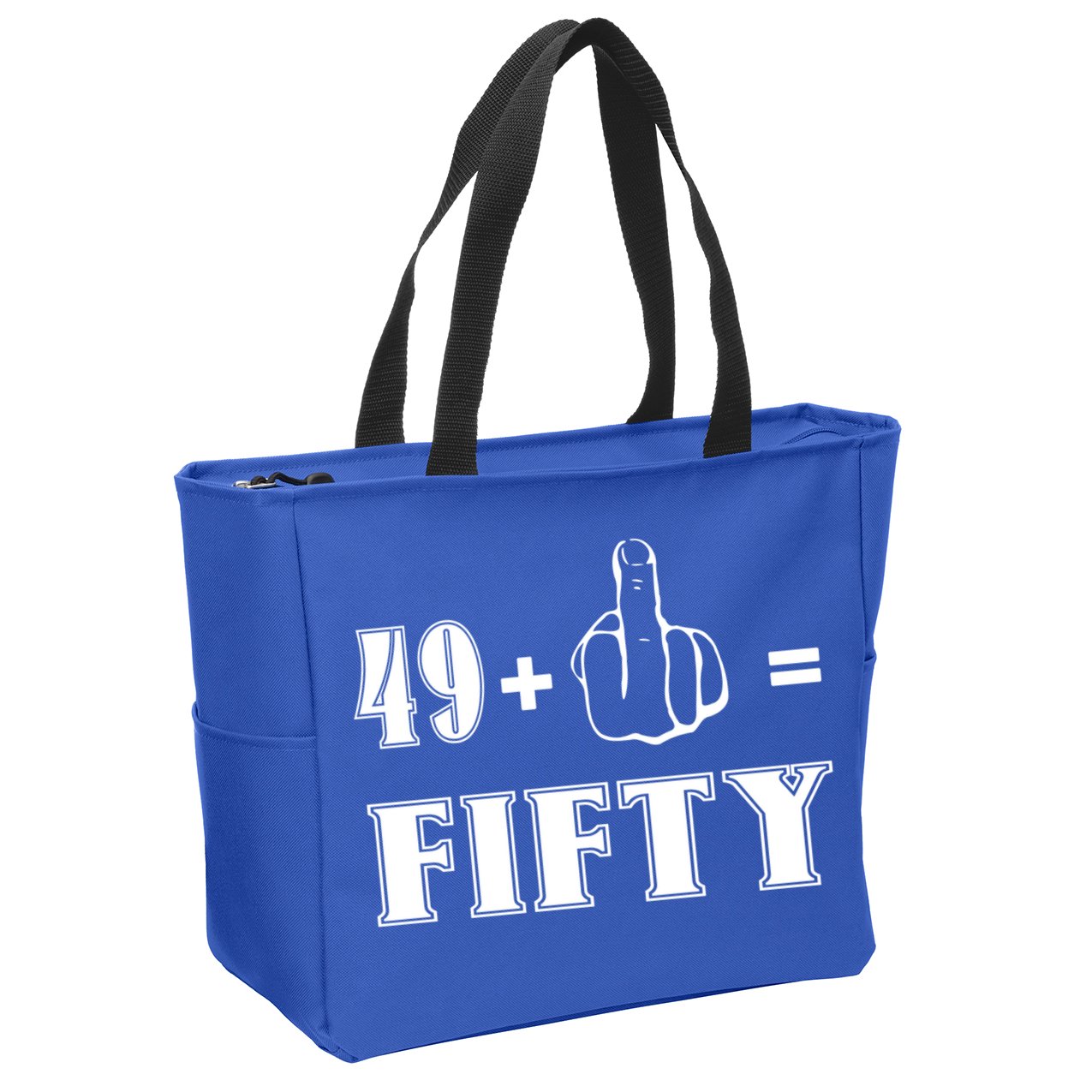 Funny Rude 50th Birthday Gift 49 Plus 1 Finger Equals 50 Funny Gift Zip Tote Bag