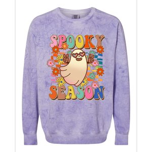 Funny Retro 60s Halloween Spooky Season Hippie Ghost Colorblast Crewneck Sweatshirt