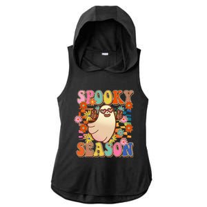 Funny Retro 60s Halloween Spooky Season Hippie Ghost Ladies PosiCharge Tri-Blend Wicking Draft Hoodie Tank