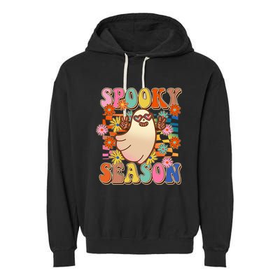 Funny Retro 60s Halloween Spooky Season Hippie Ghost Garment-Dyed Fleece Hoodie