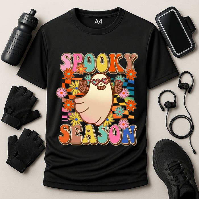 Funny Retro 60s Halloween Spooky Season Hippie Ghost Cooling Performance Crew T-Shirt