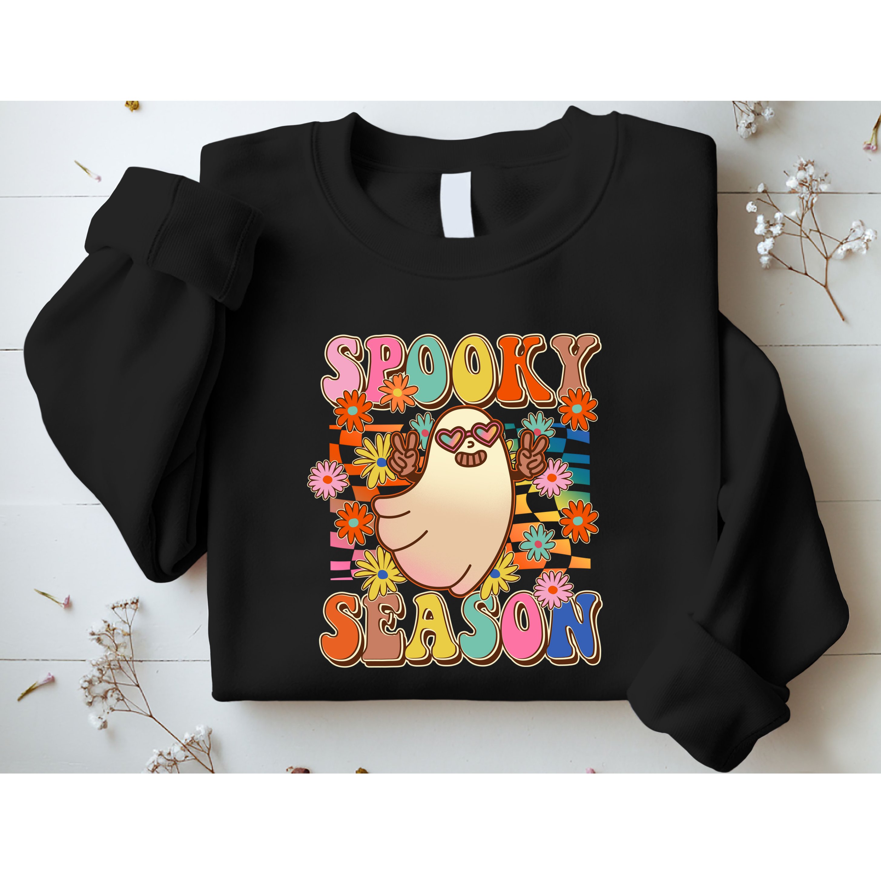 Funny Retro 60s Halloween Spooky Season Hippie Ghost Sweatshirt