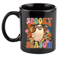 Funny Retro 60s Halloween Spooky Season Hippie Ghost 11oz C Handle Ceramic Mug