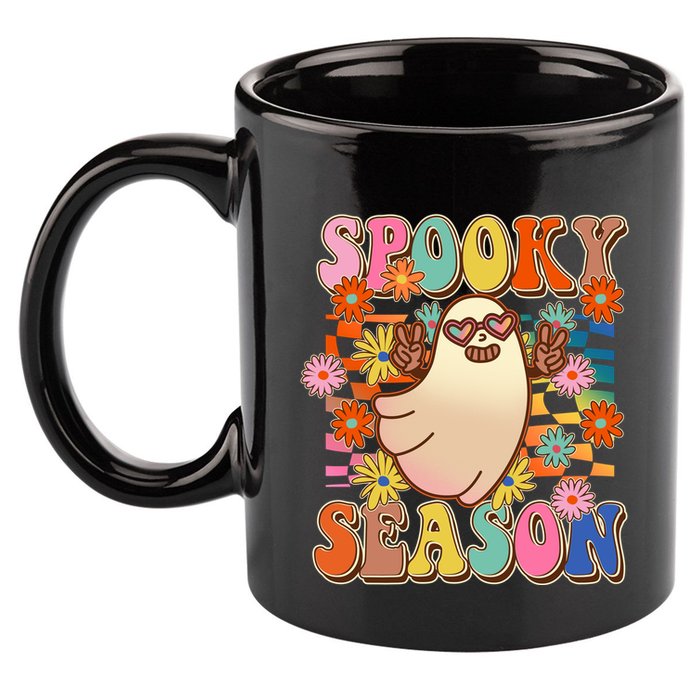 Funny Retro 60s Halloween Spooky Season Hippie Ghost 11oz C Handle Ceramic Mug
