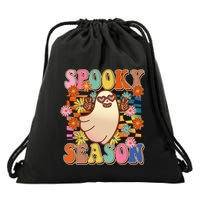 Funny Retro 60s Halloween Spooky Season Hippie Ghost Drawstring Bag