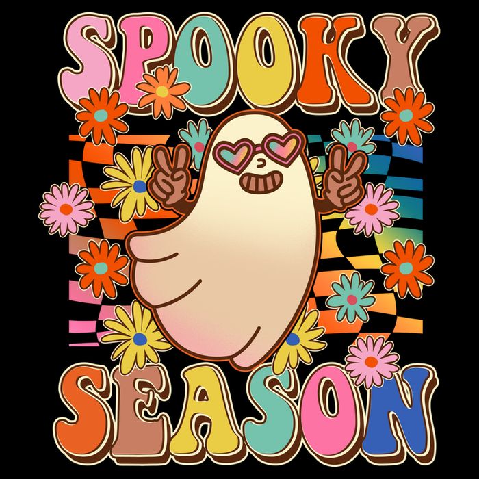 Funny Retro 60s Halloween Spooky Season Hippie Ghost Drawstring Bag