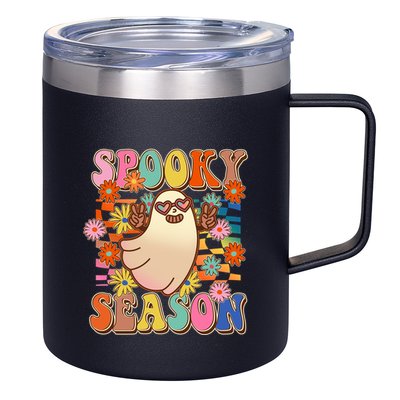 Funny Retro 60s Halloween Spooky Season Hippie Ghost 12oz Stainless Steel Coffee Mug