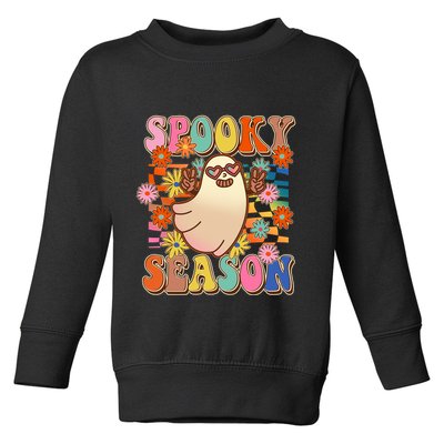 Funny Retro 60s Halloween Spooky Season Hippie Ghost Toddler Sweatshirt