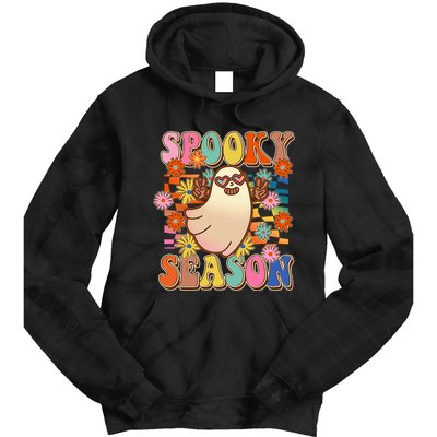 Funny Retro 60s Halloween Spooky Season Hippie Ghost Tie Dye Hoodie