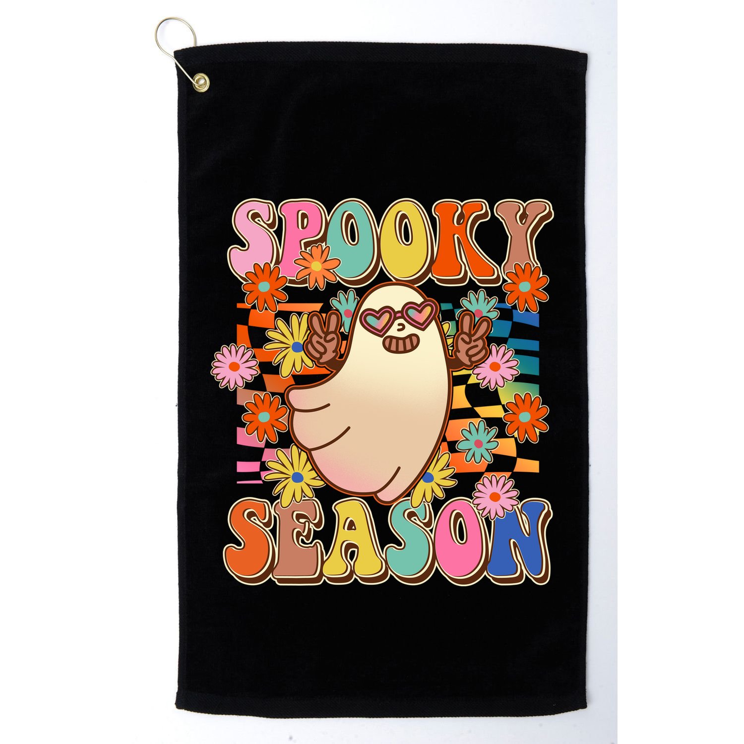 Funny Retro 60s Halloween Spooky Season Hippie Ghost Golf Towel
