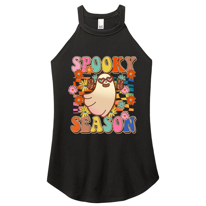 Funny Retro 60s Halloween Spooky Season Hippie Ghost Women's Perfect Tri Rocker Tank