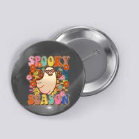 Funny Retro 60s Halloween Spooky Season Hippie Ghost Button