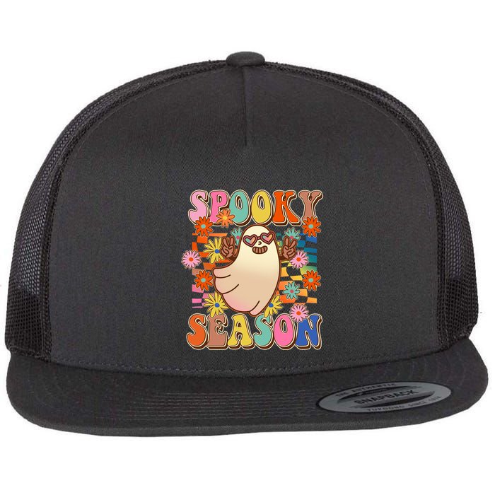 Funny Retro 60s Halloween Spooky Season Hippie Ghost Flatbill Hat