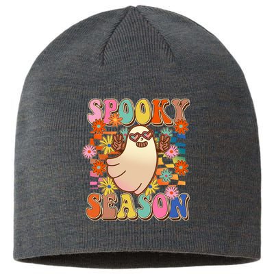 Funny Retro 60s Halloween Spooky Season Hippie Ghost Sustainable Beanie