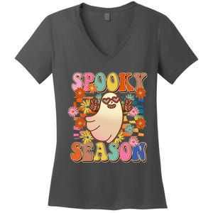 Funny Retro 60s Halloween Spooky Season Hippie Ghost Women's V-Neck T-Shirt