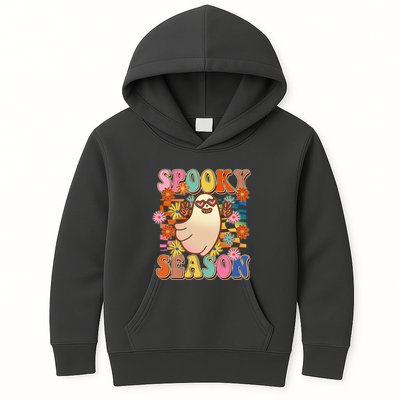 Funny Retro 60s Halloween Spooky Season Hippie Ghost Kids Hoodie
