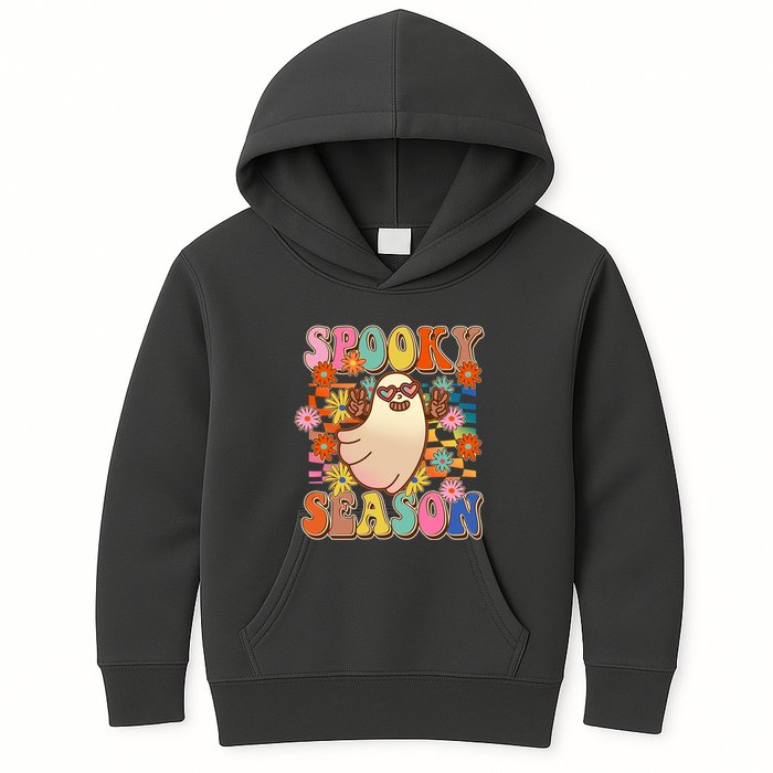 Funny Retro 60s Halloween Spooky Season Hippie Ghost Kids Hoodie
