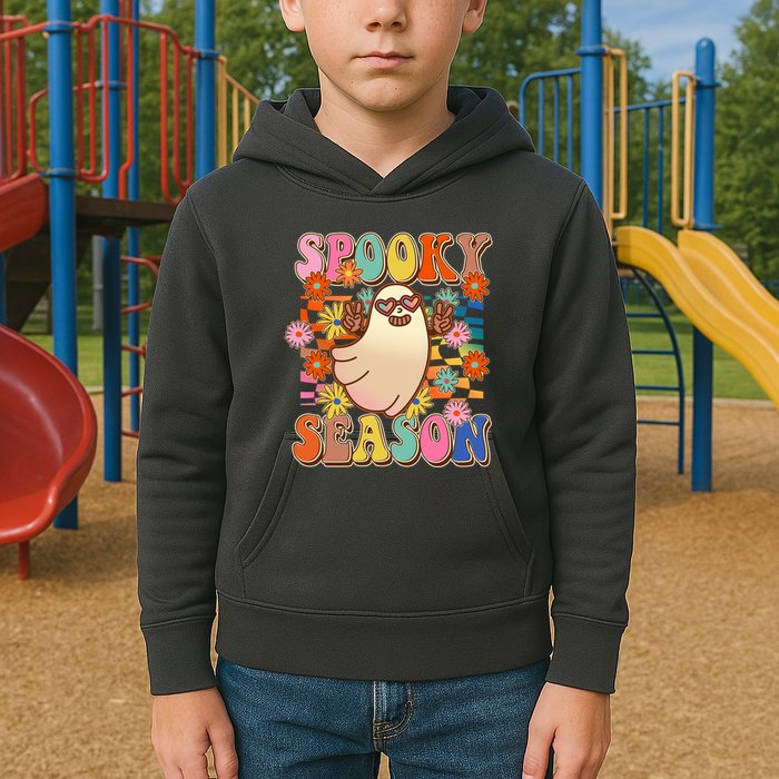 Funny Retro 60s Halloween Spooky Season Hippie Ghost Kids Hoodie