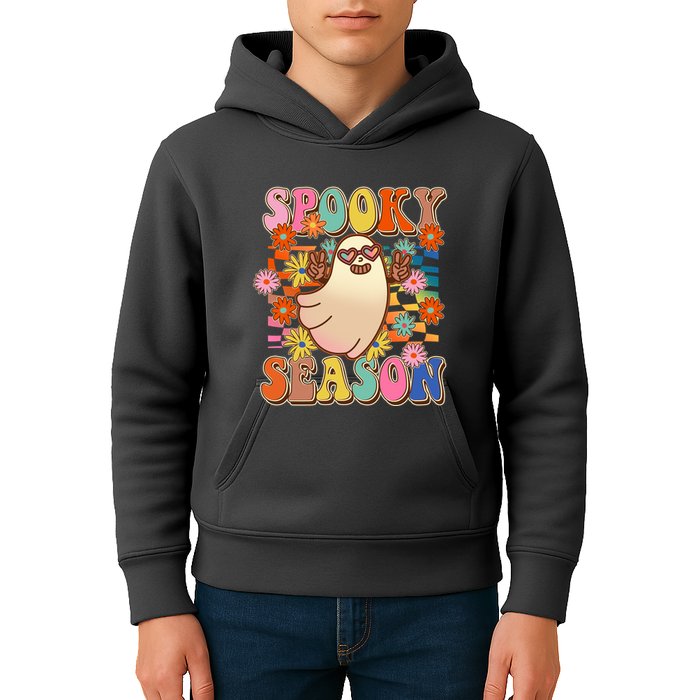Funny Retro 60s Halloween Spooky Season Hippie Ghost Kids Hoodie