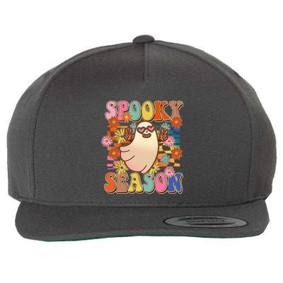 Funny Retro 60s Halloween Spooky Season Hippie Ghost Wool Snapback Cap