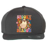 Funny Retro 60s Halloween Spooky Season Hippie Ghost Wool Snapback Cap