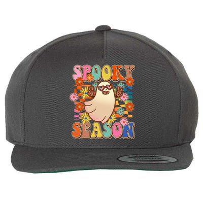 Funny Retro 60s Halloween Spooky Season Hippie Ghost Wool Snapback Cap