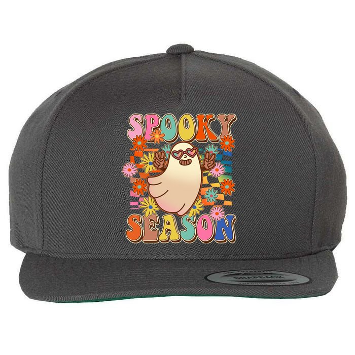 Funny Retro 60s Halloween Spooky Season Hippie Ghost Wool Snapback Cap