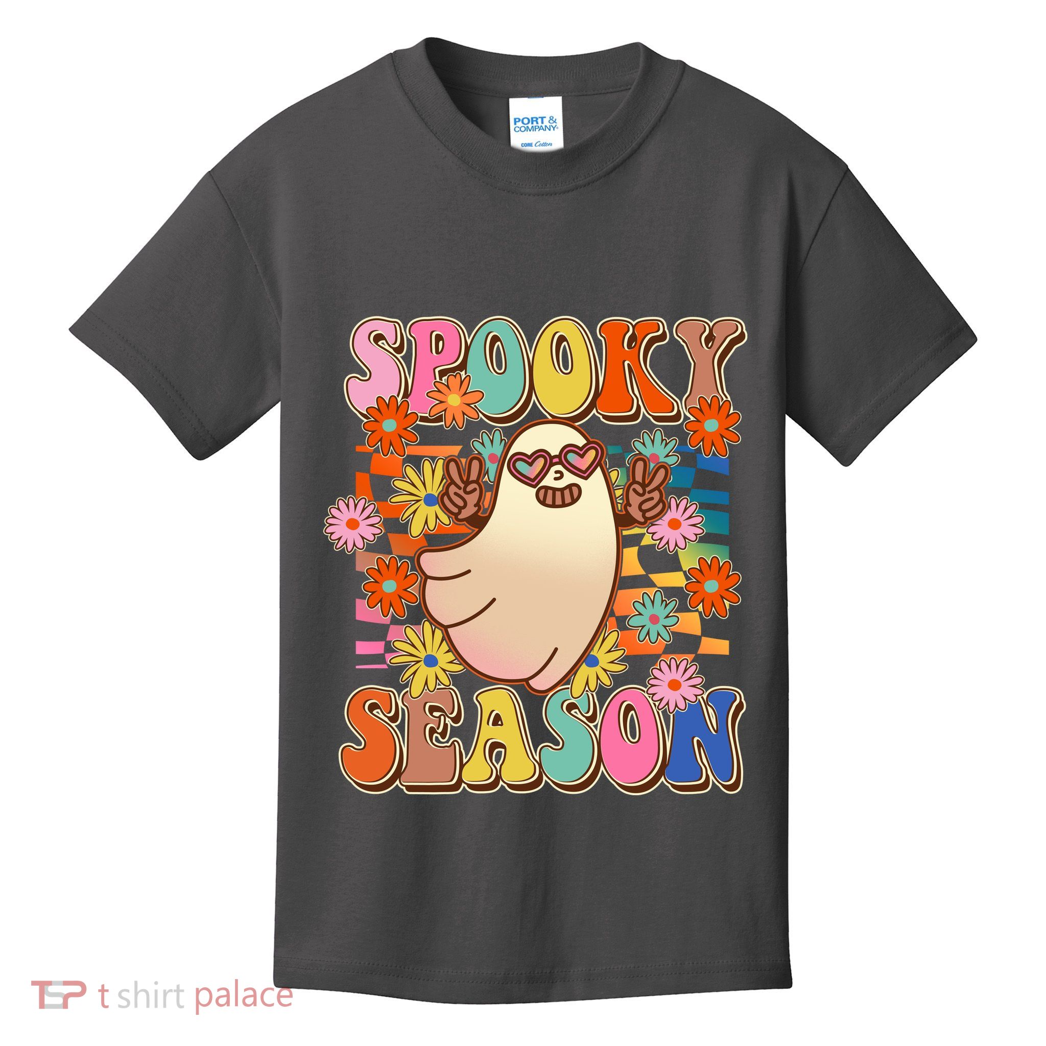 Funny Retro 60s Halloween Spooky Season Hippie Ghost Kids T-Shirt