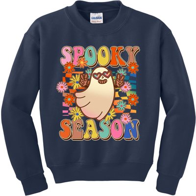 Funny Retro 60s Halloween Spooky Season Hippie Ghost Kids Sweatshirt