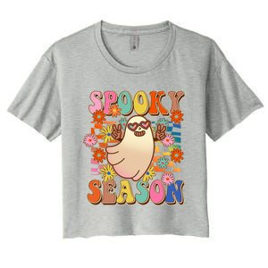 Funny Retro 60s Halloween Spooky Season Hippie Ghost Women's Crop Top Tee