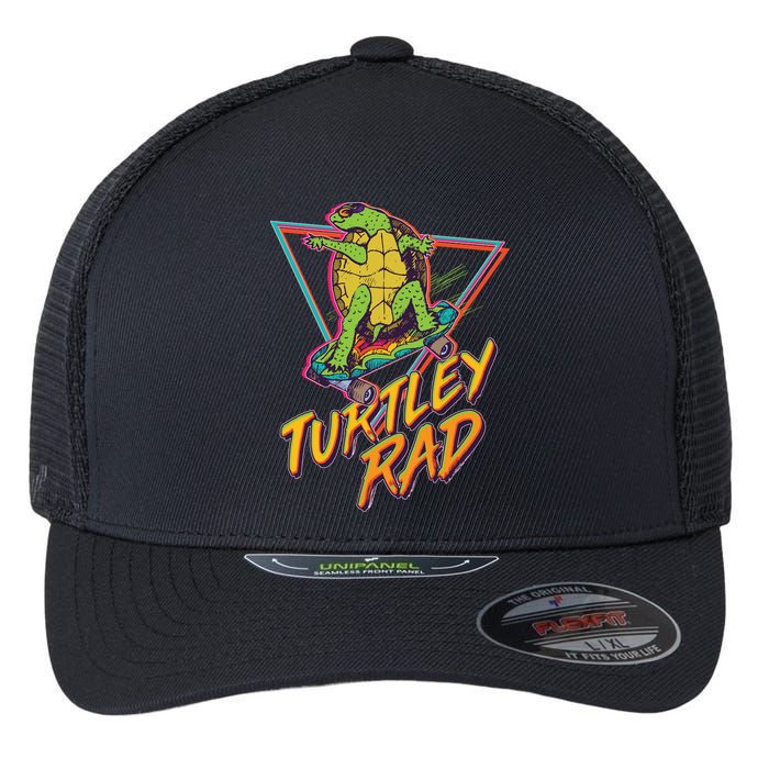 Funny Retro 80's Turtley Rad Skateboarding Turtle Flexfit Unipanel Trucker Cap