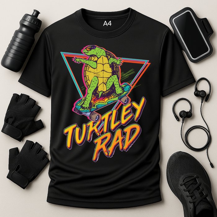 Funny Retro 80's Turtley Rad Skateboarding Turtle Performance Shirt
